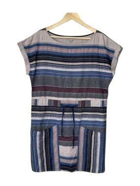 Boho Striped Casual Dress in blues
